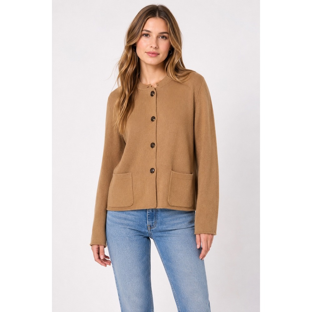 J.Jill Women Vicuna Tan Button Down Mock Neck Cardigan Sweater Size Medium NEW